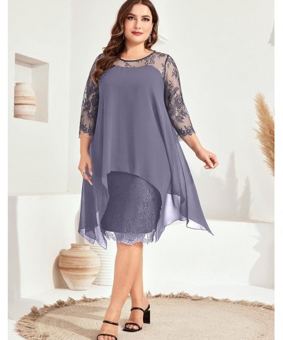 Women's Plus Size Elegant Chiffon Dress, Floral Lace Pencil Dresses for Cocktail, Wedding Guests Light Purple $19.35 Dresses