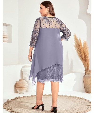 Women's Plus Size Elegant Chiffon Dress, Floral Lace Pencil Dresses for Cocktail, Wedding Guests Light Purple $19.35 Dresses