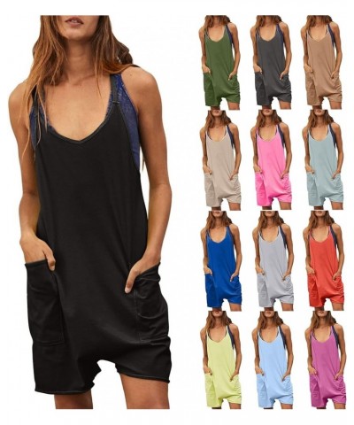 Womens Rompers Casual Loose Bib Overalls Sleeveless Adjustable Spaghetti Strap Long/Short Pant Jumpsuits with Pockets C Dark ...