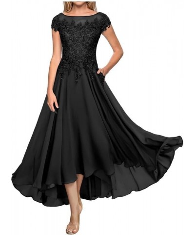 Mother of The Bride Dresses Lace Tea Length Wedding Guest Dress Long Chiffon Mother of The Groom Dresses with Pockets Navy $3...