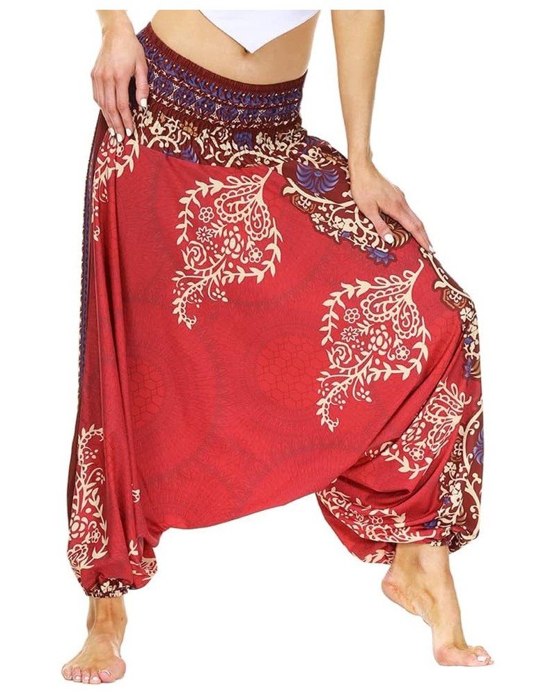 Women's Casual Boho Printed Loose Baggy Gypsy Hippie Yoga Harem Pants Floral Red $13.43 Pants
