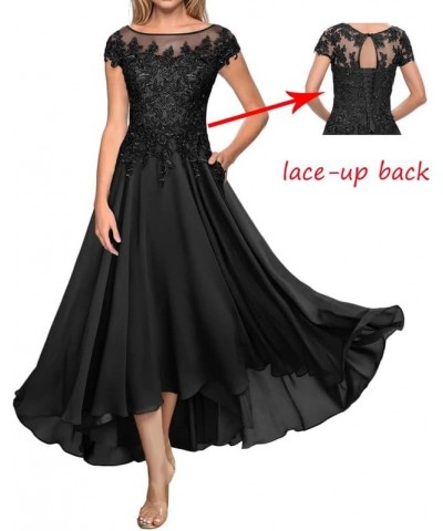 Mother of The Bride Dresses Lace Tea Length Wedding Guest Dress Long Chiffon Mother of The Groom Dresses with Pockets Navy $3...