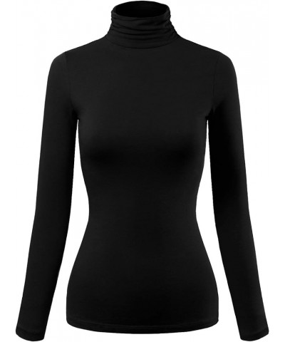 Women's Basic Long Sleeve High Turtle Neck Slim Fit Top Shirt Black $9.17 Activewear