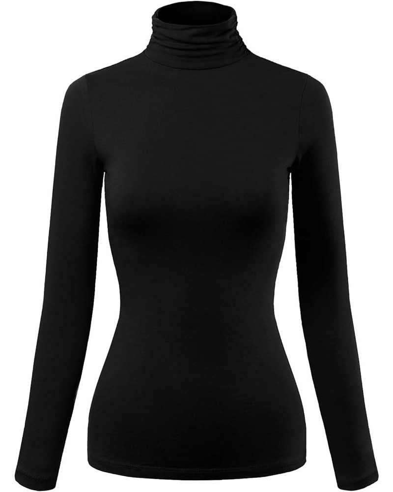 Women's Basic Long Sleeve High Turtle Neck Slim Fit Top Shirt Black $9.17 Activewear