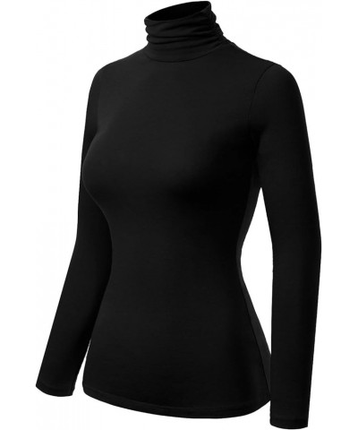 Women's Basic Long Sleeve High Turtle Neck Slim Fit Top Shirt Black $9.17 Activewear