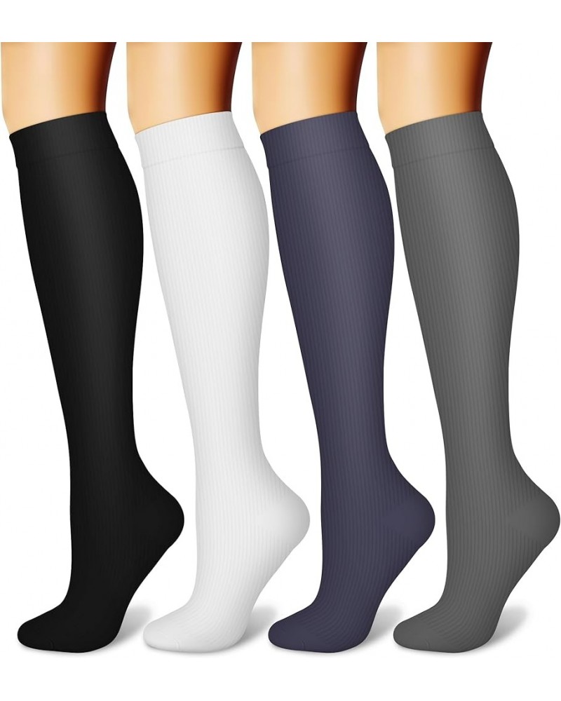 Compression Socks for Women & Men Circulation (4 Pairs) 15-20 mmHg is Best Support for Athletic Running Cycling 10 Black/Whit...