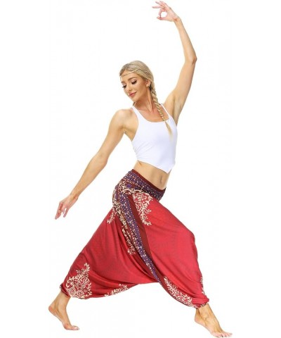 Women's Casual Boho Printed Loose Baggy Gypsy Hippie Yoga Harem Pants Floral Red $13.43 Pants