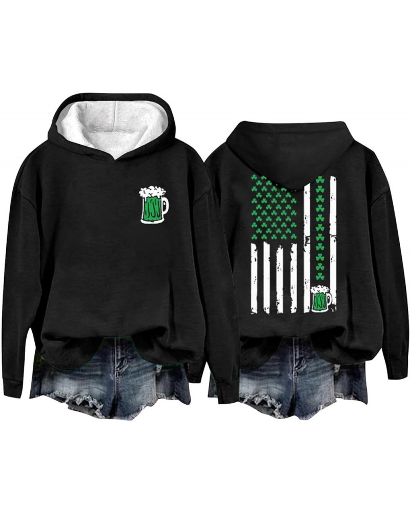 Women's Cheers St. Patrick's Day Shamrock Graphic Sweatshirt American Flag Print Hoodie Long Sleeve Clover Pullover 25- Ameri...