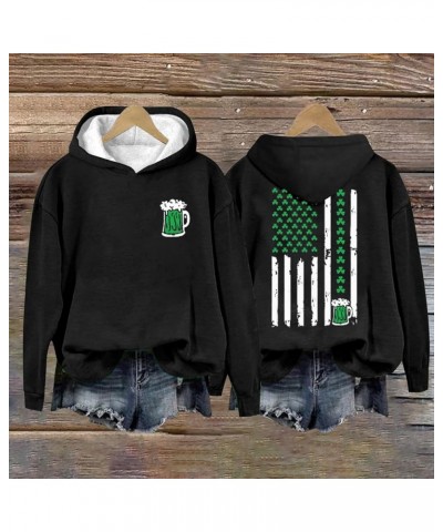 Women's Cheers St. Patrick's Day Shamrock Graphic Sweatshirt American Flag Print Hoodie Long Sleeve Clover Pullover 25- Ameri...