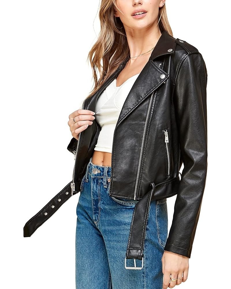 MBJ Womens Faux Leather Zip Up Moto Biker Jacket With Stitching DetaiL Wjc1849_black $28.57 Coats