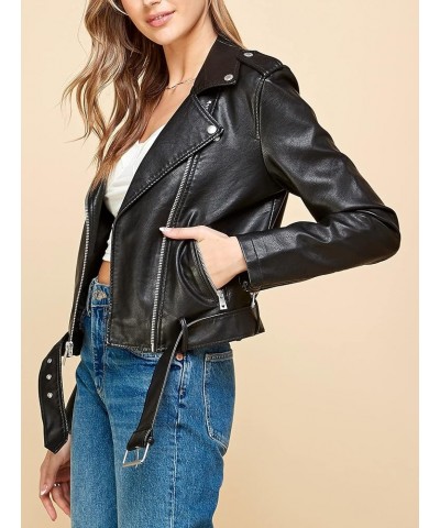 MBJ Womens Faux Leather Zip Up Moto Biker Jacket With Stitching DetaiL Wjc1849_black $28.57 Coats