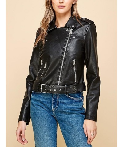 MBJ Womens Faux Leather Zip Up Moto Biker Jacket With Stitching DetaiL Wjc1849_black $28.57 Coats