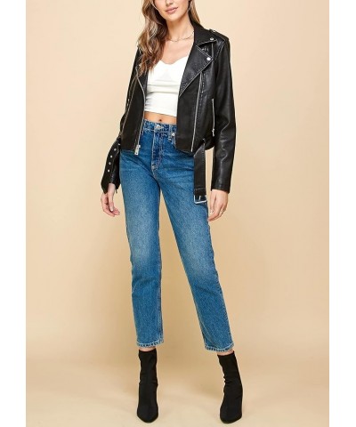 MBJ Womens Faux Leather Zip Up Moto Biker Jacket With Stitching DetaiL Wjc1849_black $28.57 Coats