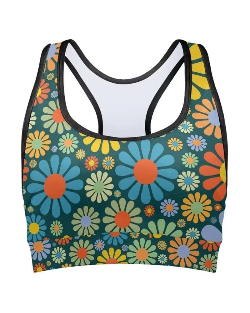 Sports Bras for Women Removable Padded Sport Bra Fitness Running Crop Tank Top for Yoga Gym Workout Colorful Daisy $9.90 Acti...