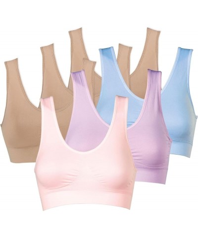 Womens 6 Pack - Wireless Bra for Women, Solid Color Seamless Bra Beige/Pastels $31.79 Lingerie