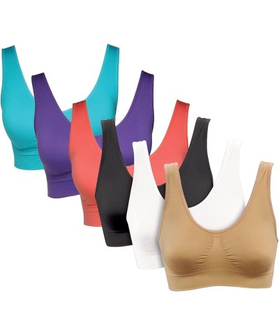 Womens 6 Pack - Wireless Bra for Women, Solid Color Seamless Bra Beige/Pastels $31.79 Lingerie