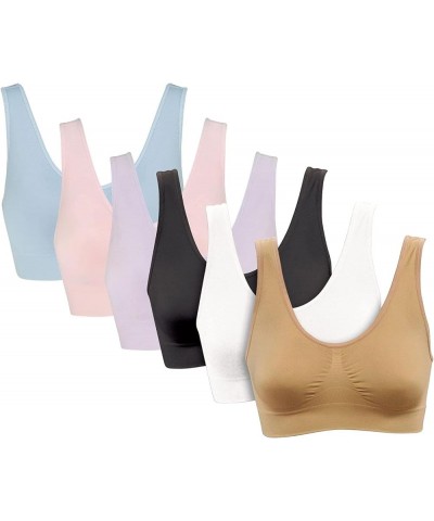 Womens 6 Pack - Wireless Bra for Women, Solid Color Seamless Bra Beige/Pastels $31.79 Lingerie