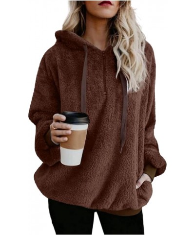 Hoodies for Women Sherpa Pullover Fuzzy Fleece Sweatshirts Quarter Zip Long Sleeve Casual Soft Oversized with Pocket Brown $7...