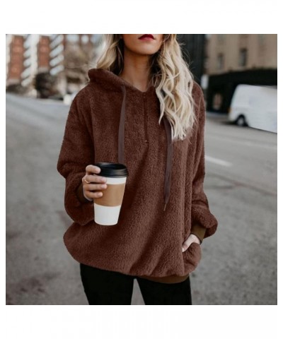 Hoodies for Women Sherpa Pullover Fuzzy Fleece Sweatshirts Quarter Zip Long Sleeve Casual Soft Oversized with Pocket Brown $7...