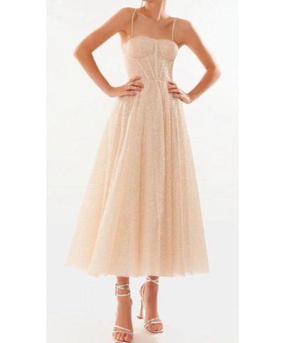 Glitter Tulle Tea Length Prom Dress for Teens A Line Formal Evening Party Gowns Burnt Orange $24.48 Dresses