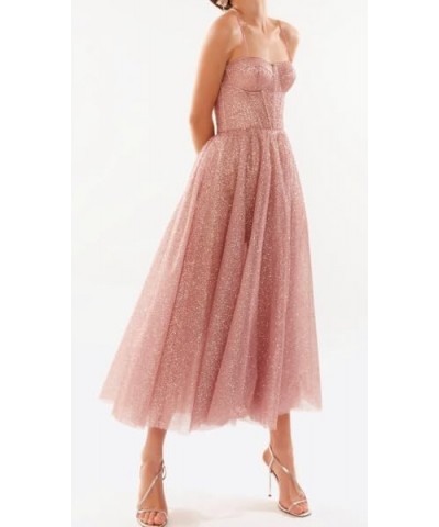 Glitter Tulle Tea Length Prom Dress for Teens A Line Formal Evening Party Gowns Burnt Orange $24.48 Dresses