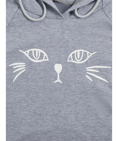 Women's Long Sleeve Hoodie Crop Top Cat Print Sweatshirt Grey Color $14.52 Hoodies & Sweatshirts