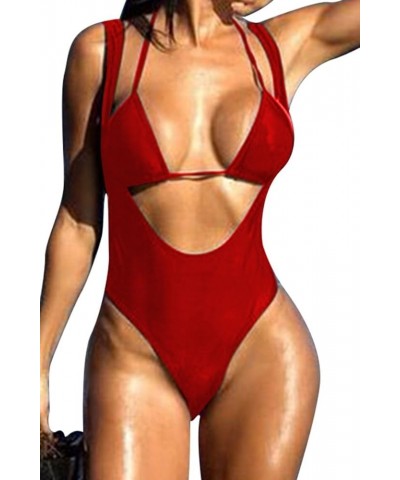 Women's Halter 2 Piece Swimsuit Brazilian Thong Triangle Bikini Set Sexy Push Up Red $16.10 Swimsuits