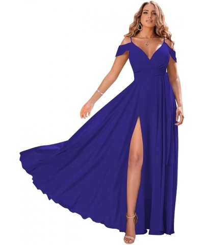 Off Shoulder Bridesmaid Dresses 2024 New Chiffon Pleated Wedding Guest Dresses Formal Evening Dress for Women,R49 Royal Blue ...