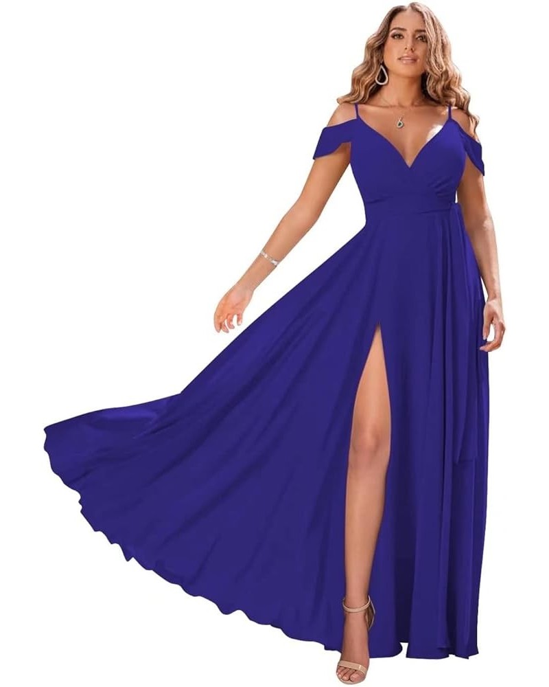 Off Shoulder Bridesmaid Dresses 2024 New Chiffon Pleated Wedding Guest Dresses Formal Evening Dress for Women,R49 Royal Blue ...