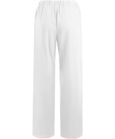 Capri Pants for Women Casual 2023 Summer Drawstring Elastic High Waist Linen Pant Straight Wide Leg Cropped Trouser F07-white...