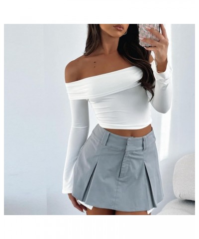 Off Shoulder Long Sleeve Shirts for Women Y2k Going Out Slim Fitted Solid Crop Tops Sexy Backless Basic Tight Blouse Fffll Wh...