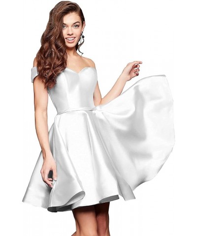 Off Shoulder Satin Homecoming Dress with Pockets A Line Sweetheart Sleeveless Short Prom Dress CA42 White $25.75 Dresses