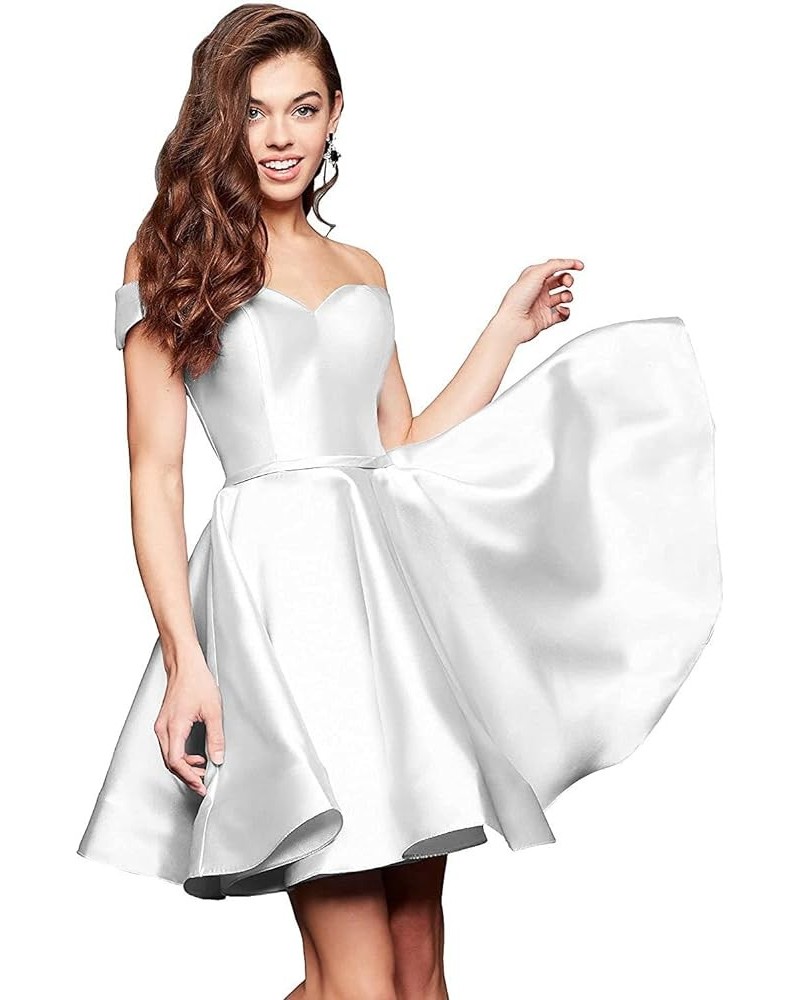 Off Shoulder Satin Homecoming Dress with Pockets A Line Sweetheart Sleeveless Short Prom Dress CA42 White $25.75 Dresses