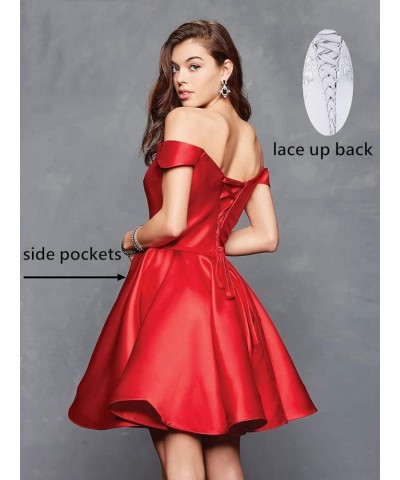 Off Shoulder Satin Homecoming Dress with Pockets A Line Sweetheart Sleeveless Short Prom Dress CA42 White $25.75 Dresses