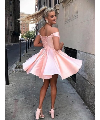 Off Shoulder Satin Homecoming Dress with Pockets A Line Sweetheart Sleeveless Short Prom Dress CA42 White $25.75 Dresses