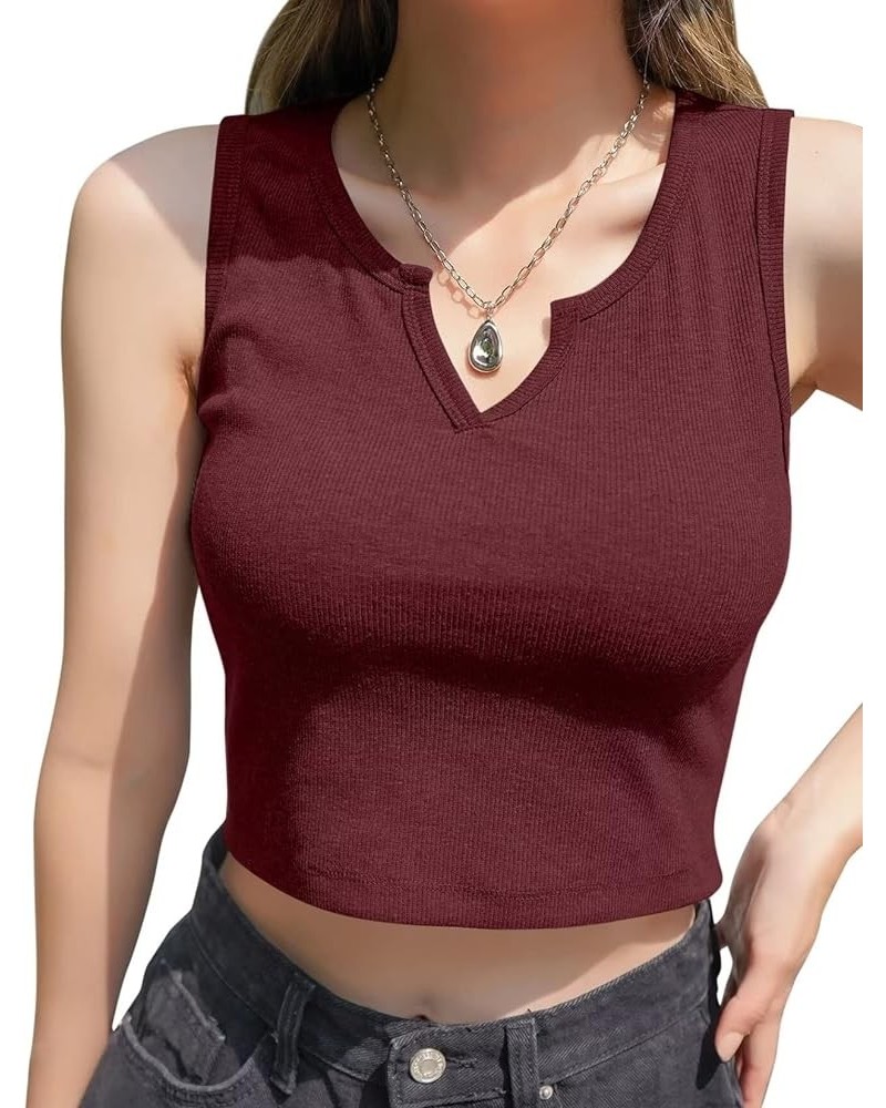 Women Summer Y2K V Neck Crop Tops Basic Short Short Sleeves Sexy Slim Ribbed Sleeveless Workout Tunic 2 Red $9.45 Tanks