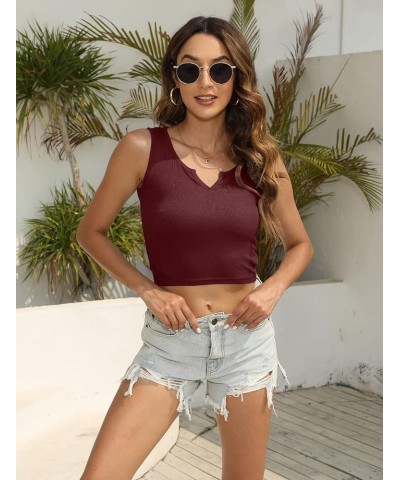 Women Summer Y2K V Neck Crop Tops Basic Short Short Sleeves Sexy Slim Ribbed Sleeveless Workout Tunic 2 Red $9.45 Tanks