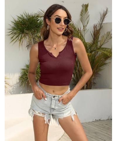 Women Summer Y2K V Neck Crop Tops Basic Short Short Sleeves Sexy Slim Ribbed Sleeveless Workout Tunic 2 Red $9.45 Tanks