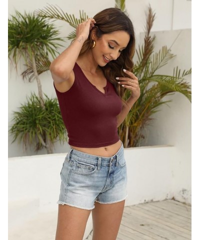 Women Summer Y2K V Neck Crop Tops Basic Short Short Sleeves Sexy Slim Ribbed Sleeveless Workout Tunic 2 Red $9.45 Tanks