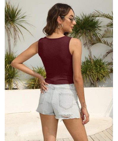 Women Summer Y2K V Neck Crop Tops Basic Short Short Sleeves Sexy Slim Ribbed Sleeveless Workout Tunic 2 Red $9.45 Tanks