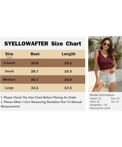 Women Summer Y2K V Neck Crop Tops Basic Short Short Sleeves Sexy Slim Ribbed Sleeveless Workout Tunic 2 Red $9.45 Tanks