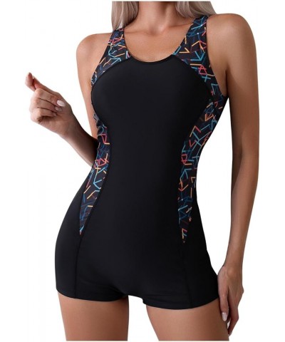 One Piece Swimsuit Women Rash Guard Swimsuit Tummy Control Swimwear Print Swimsuit Surfing Bathing Suit for Summer Black-swim...