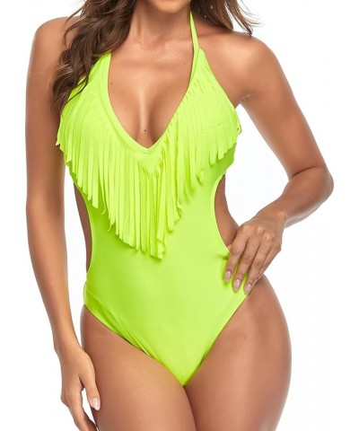 Women's One Piece Monokini Swimsuit Lace Bandeau Top Bikini Cutout Backless Bathing Suit Z-green $14.08 Swimsuits