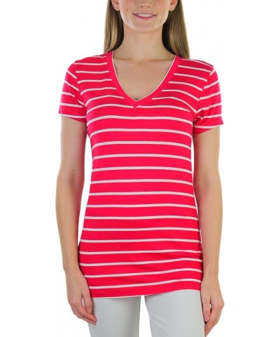 Women's Slim Fit Short Sleeve Crew Neck Tee Striped V-neck - Red/White $7.51 T-Shirts