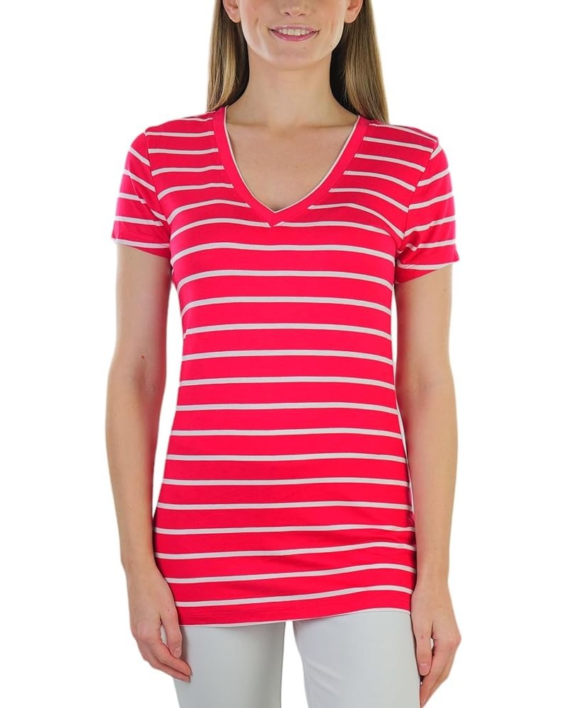 Women's Slim Fit Short Sleeve Crew Neck Tee Striped V-neck - Red/White $7.51 T-Shirts