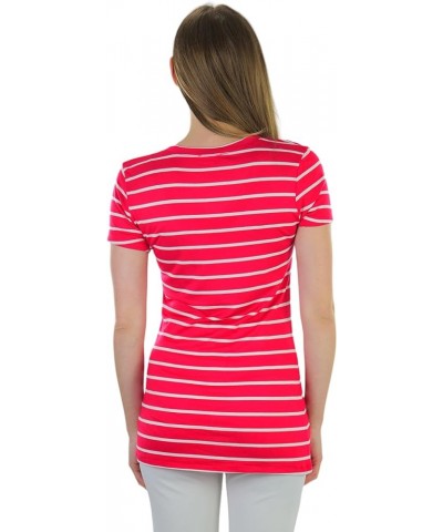 Women's Slim Fit Short Sleeve Crew Neck Tee Striped V-neck - Red/White $7.51 T-Shirts