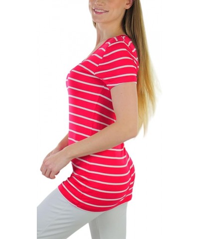 Women's Slim Fit Short Sleeve Crew Neck Tee Striped V-neck - Red/White $7.51 T-Shirts