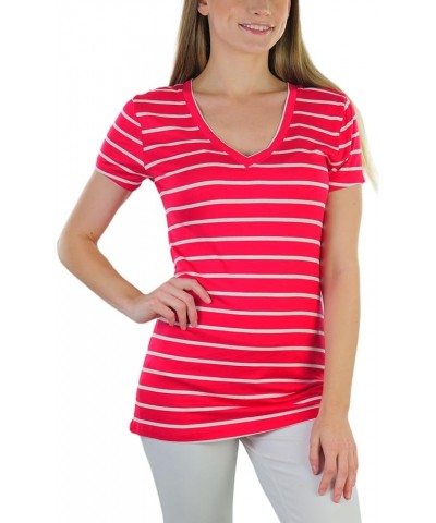 Women's Slim Fit Short Sleeve Crew Neck Tee Striped V-neck - Red/White $7.51 T-Shirts