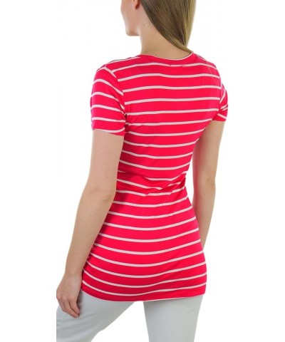 Women's Slim Fit Short Sleeve Crew Neck Tee Striped V-neck - Red/White $7.51 T-Shirts