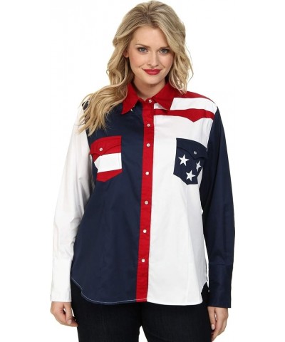 Women's Pieced Stars and Stripes Patriotic Blue $28.52 Blouses